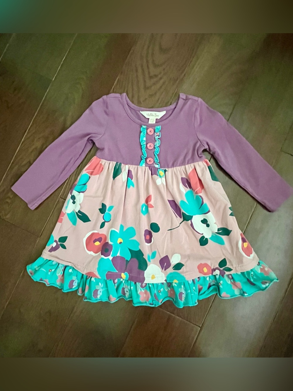 Matilda Jane Purple Top with Pink Floral Teal-Trim Dress